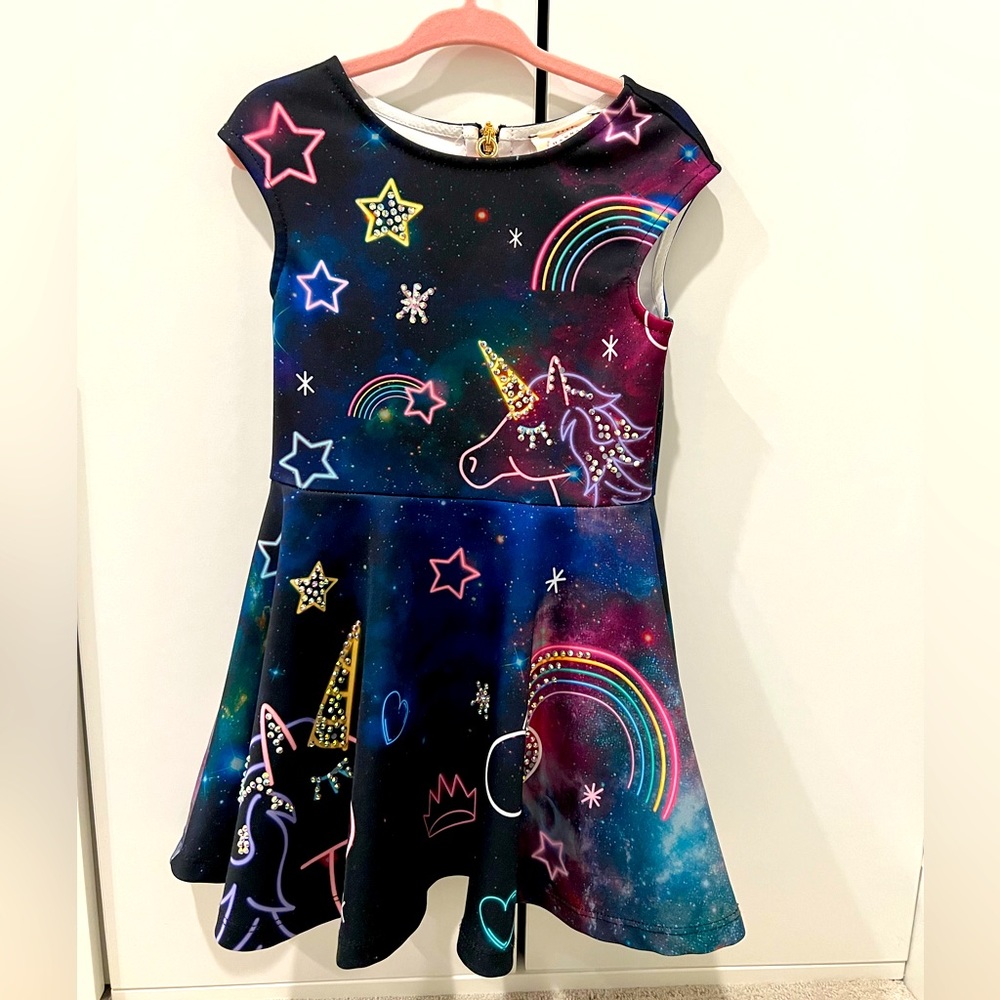 Hannah Banana Girls Neon Unicorn Fantasy Skater Dress